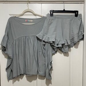 Dusty blue free people Ruffle Top and Shorts Set